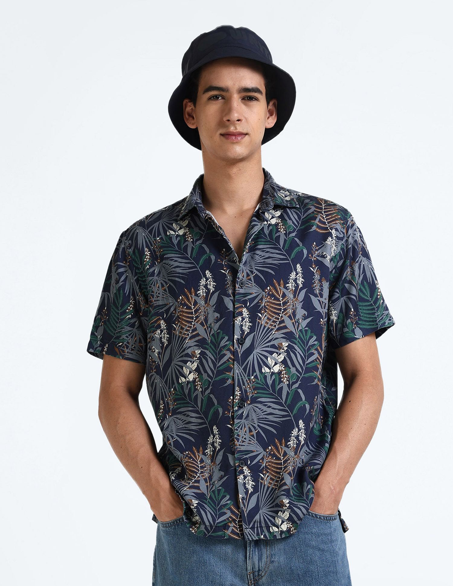 Flying Machine Floral Print Lyocell Shirt