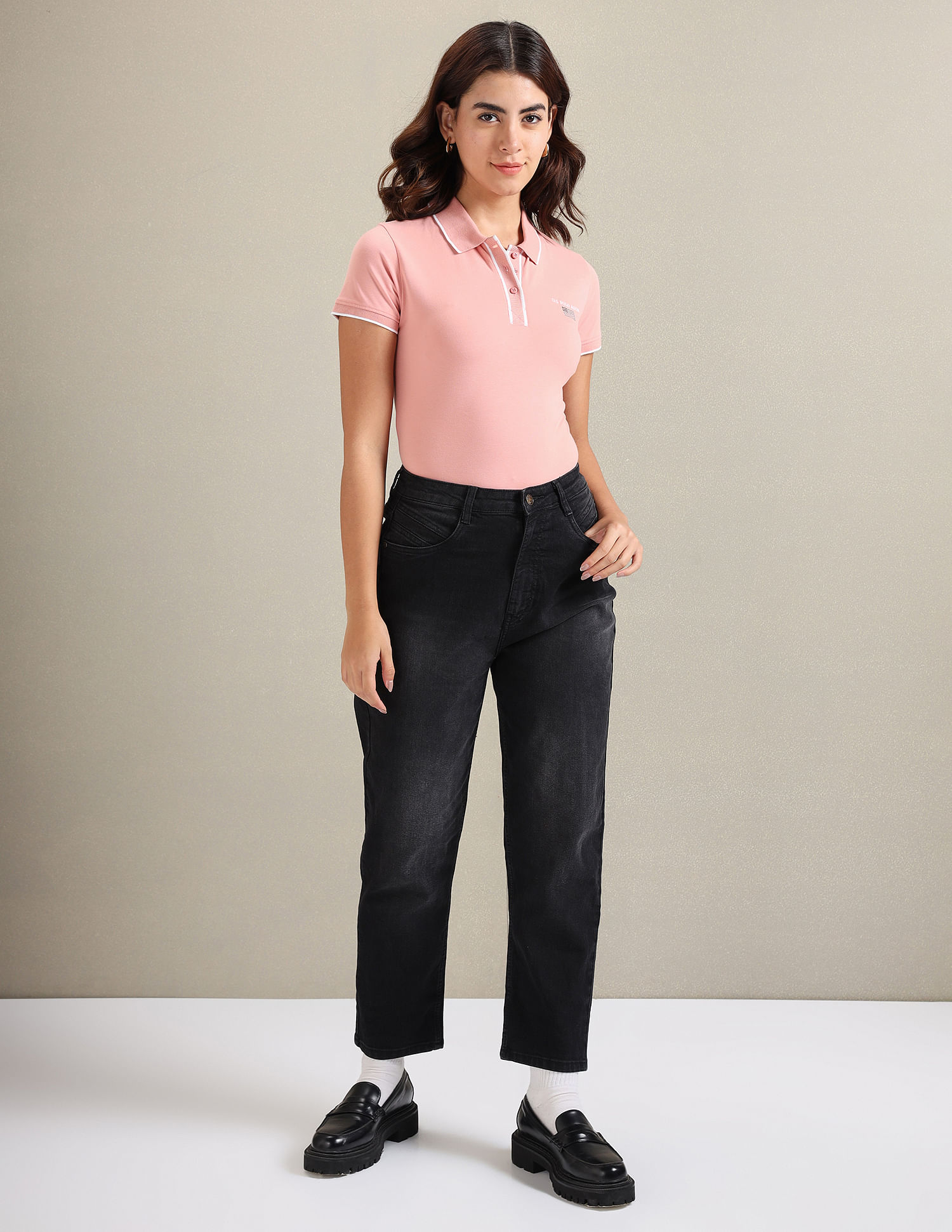 U.S. Polo Assn. Women Tipped Sleeve Hem Pique Polo Shirt
