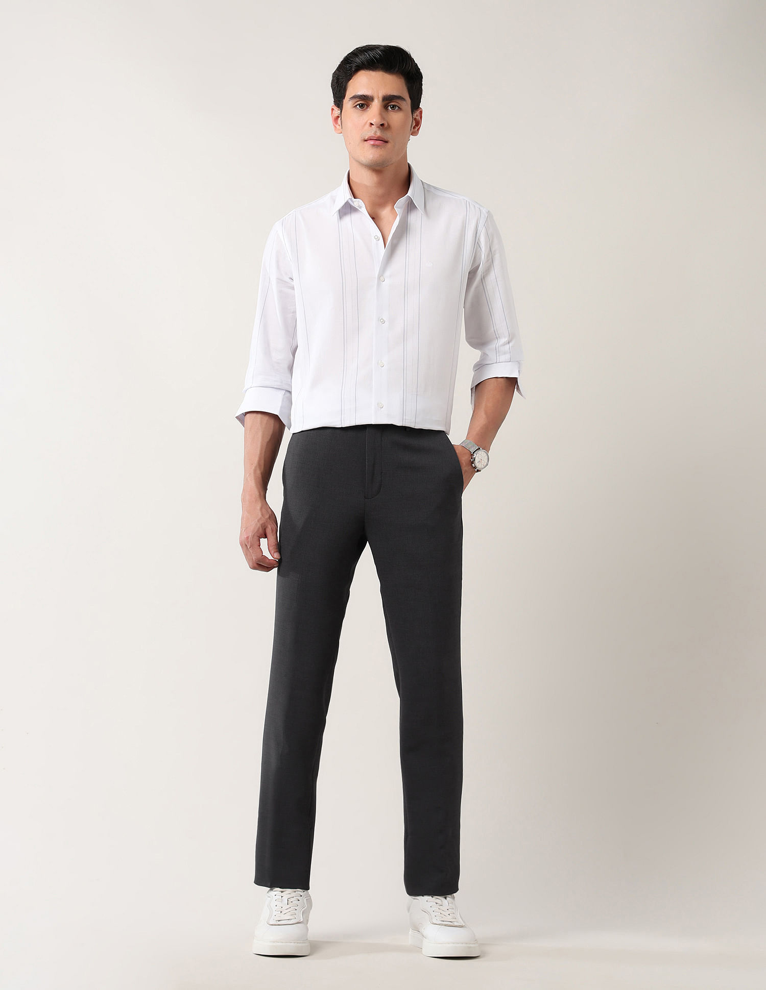 Arrow Newyork Solid Dobby Autoflex Trousers