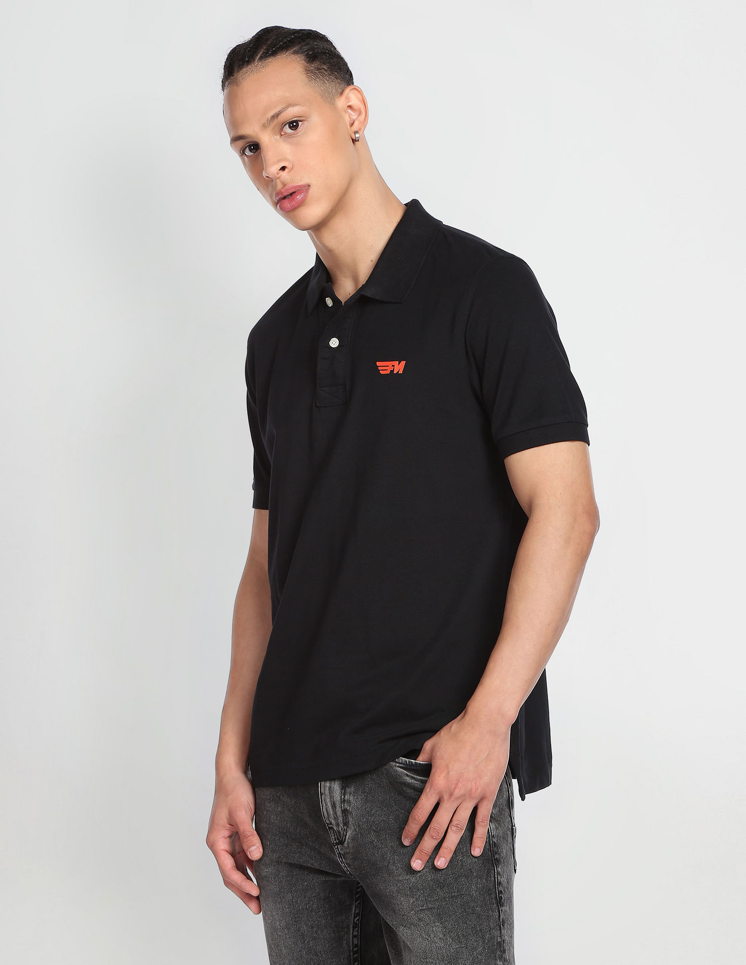 Flying Machine Solid Cotton Polo Shirt