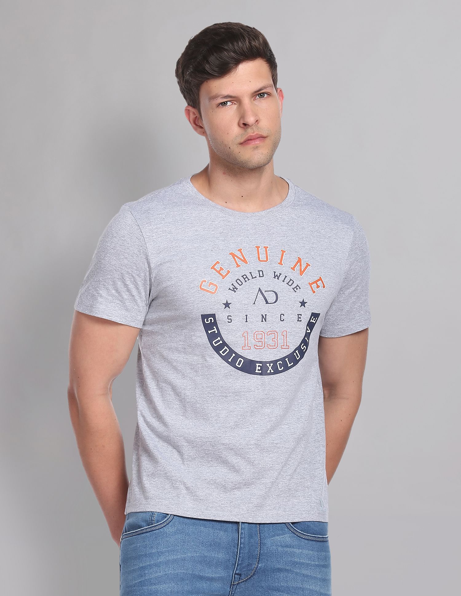 AD by Arvind Crew Neck Graphic Print T-Shirt