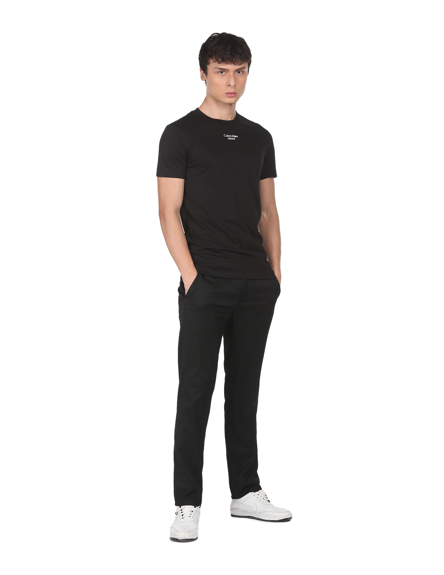 Calvin Klein Jeans Men Black Crew Neck Logo T-shirt