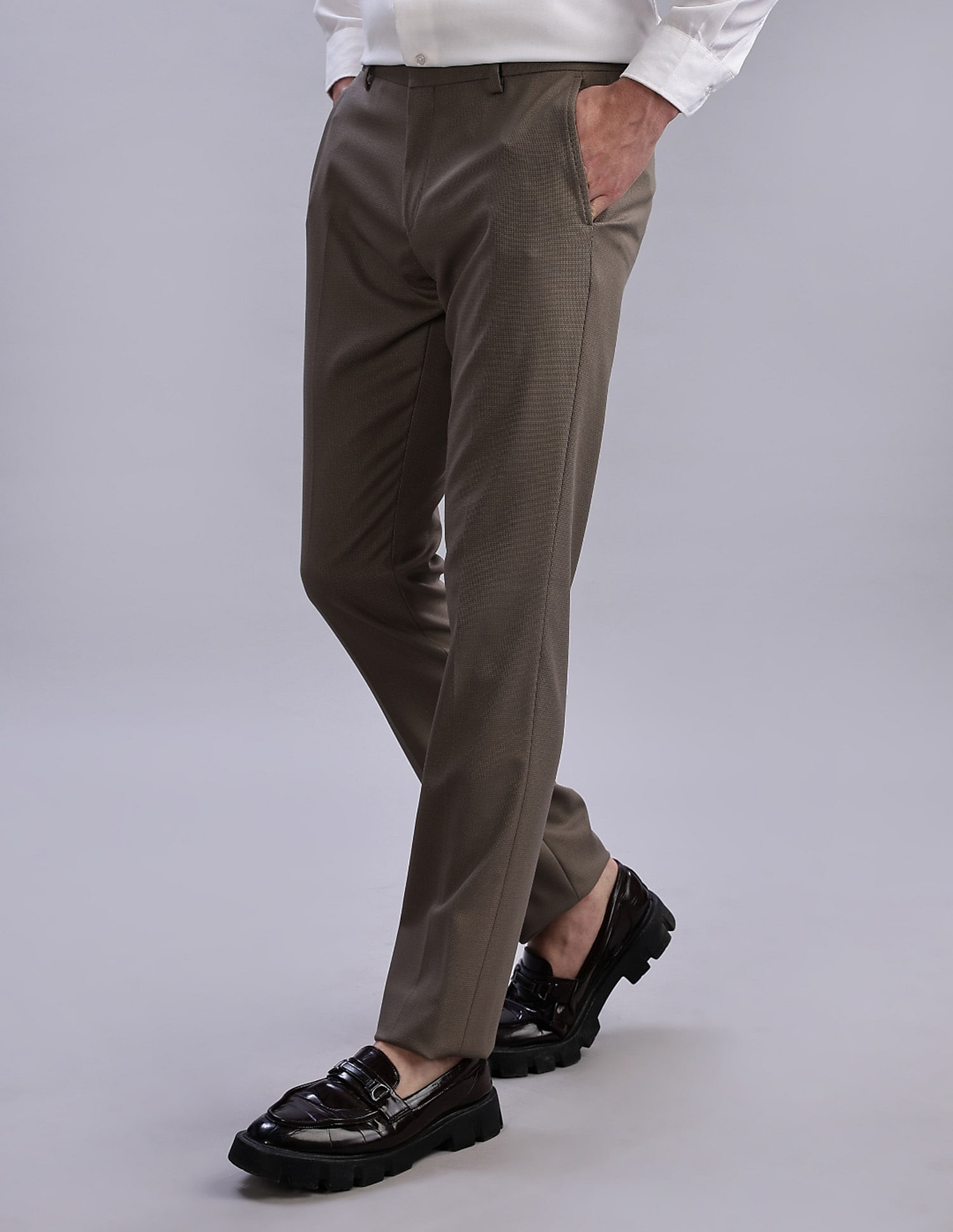 Tommy Hilfiger Regular-Fit Self-Design Mid Rise Trousers