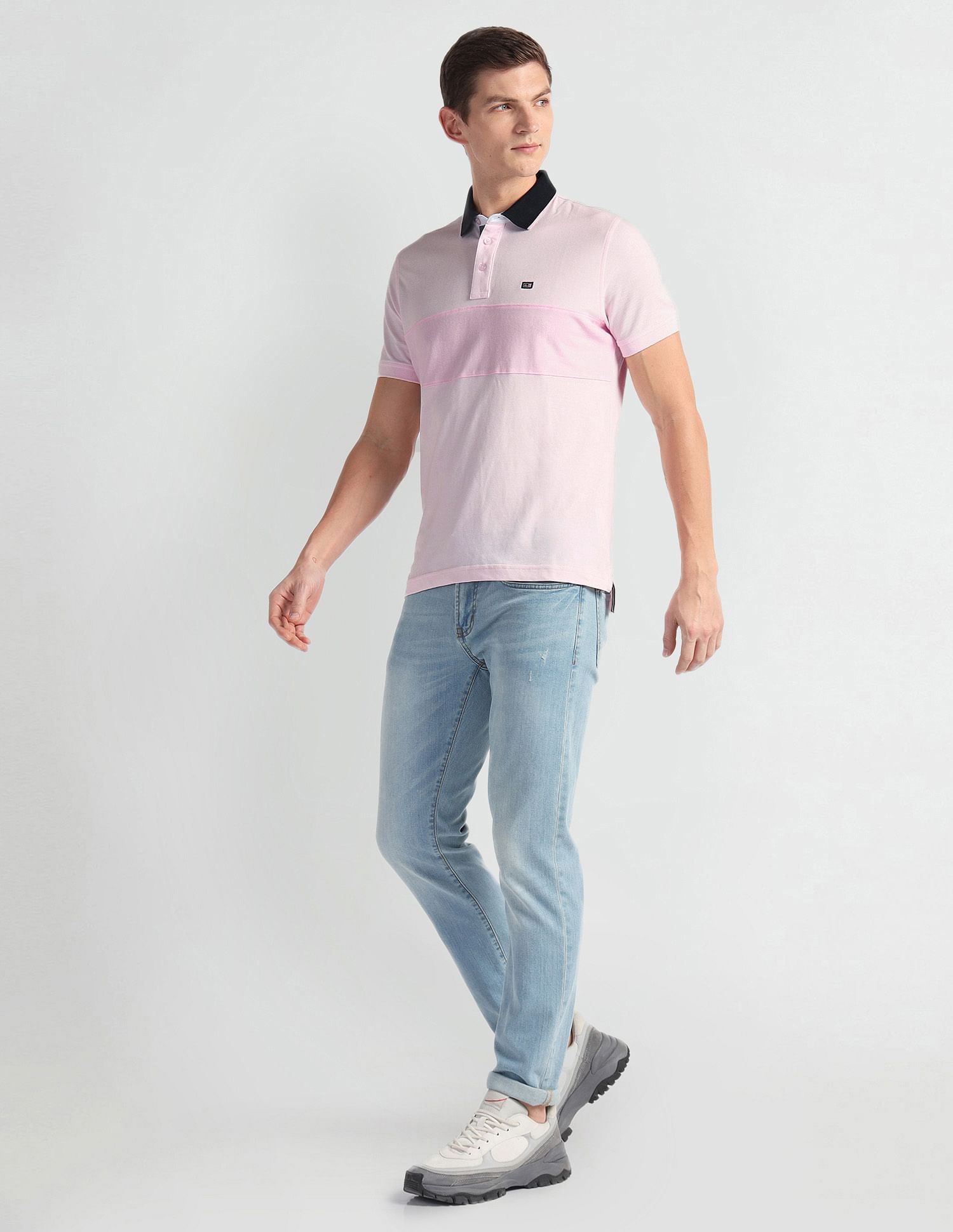Arrow Sports Colour Block Contrast Collar Polo Shirt