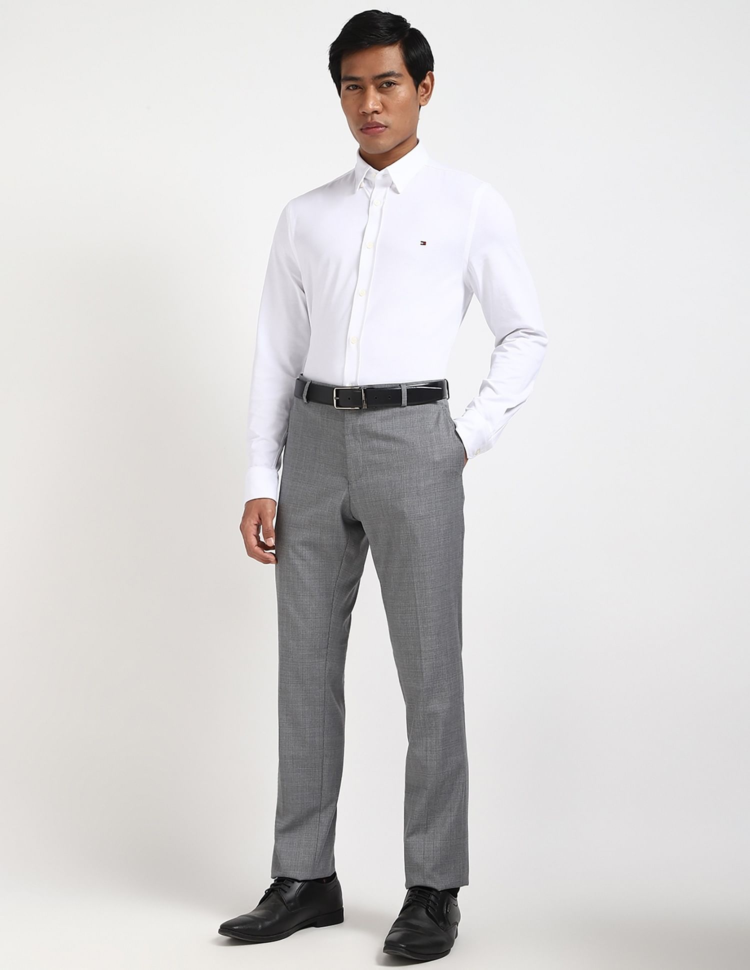 Tommy Hilfiger Regular-Fit Self-Design Mid-Rise Trouser