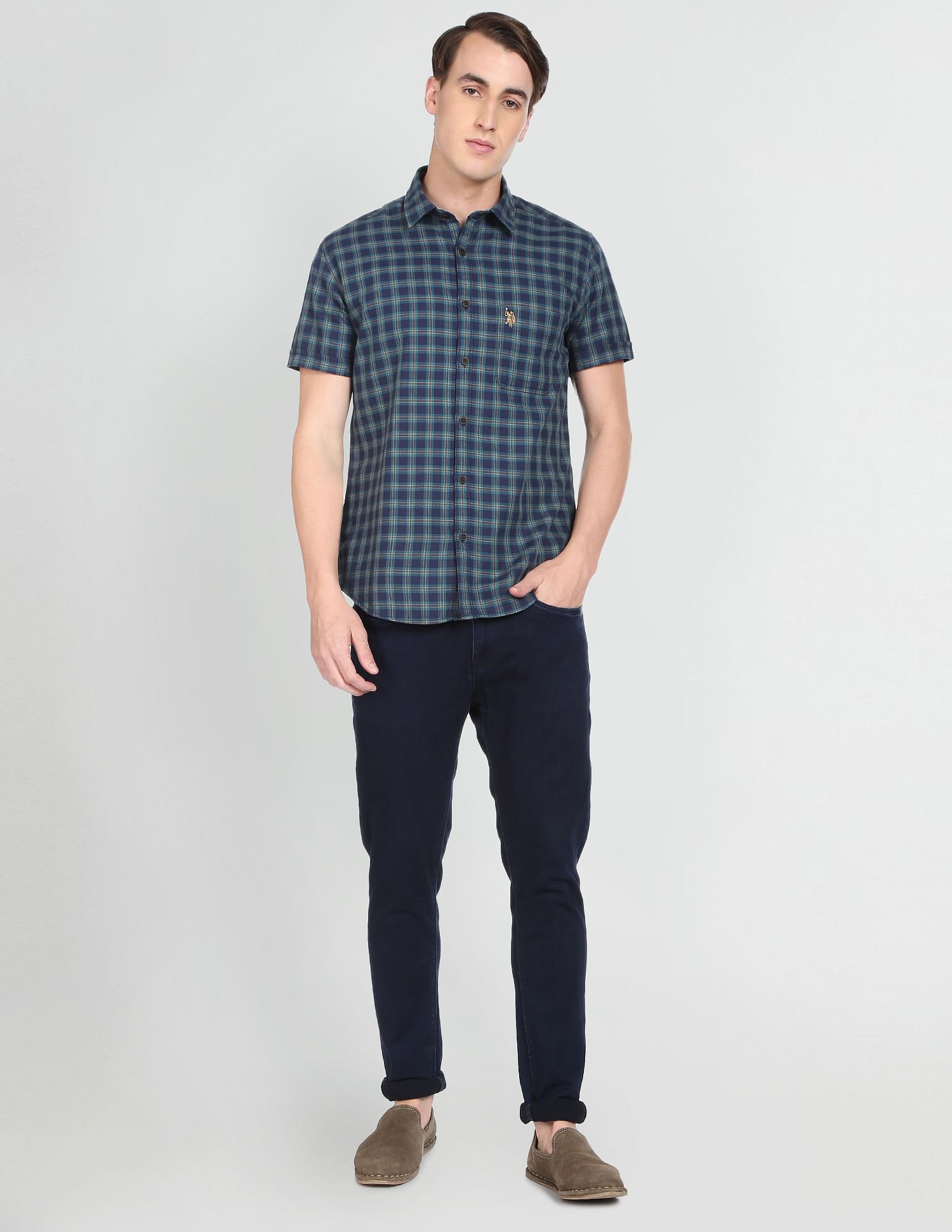 U.S. Polo Assn. Denim Co. Short Sleeve Tartan Cotton Casual Shirt