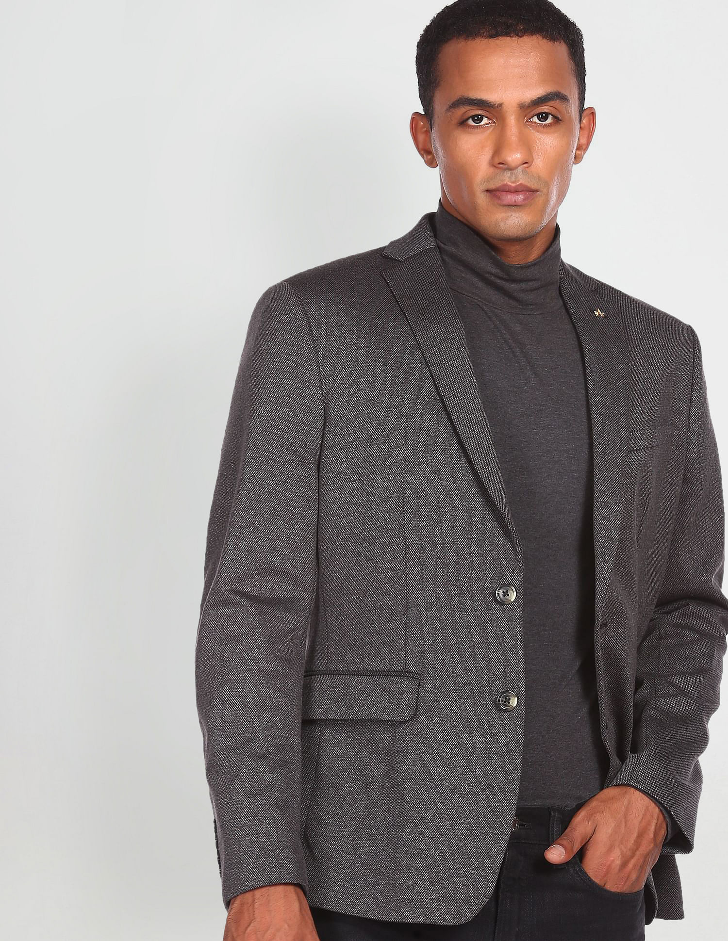 Grey textured online blazer