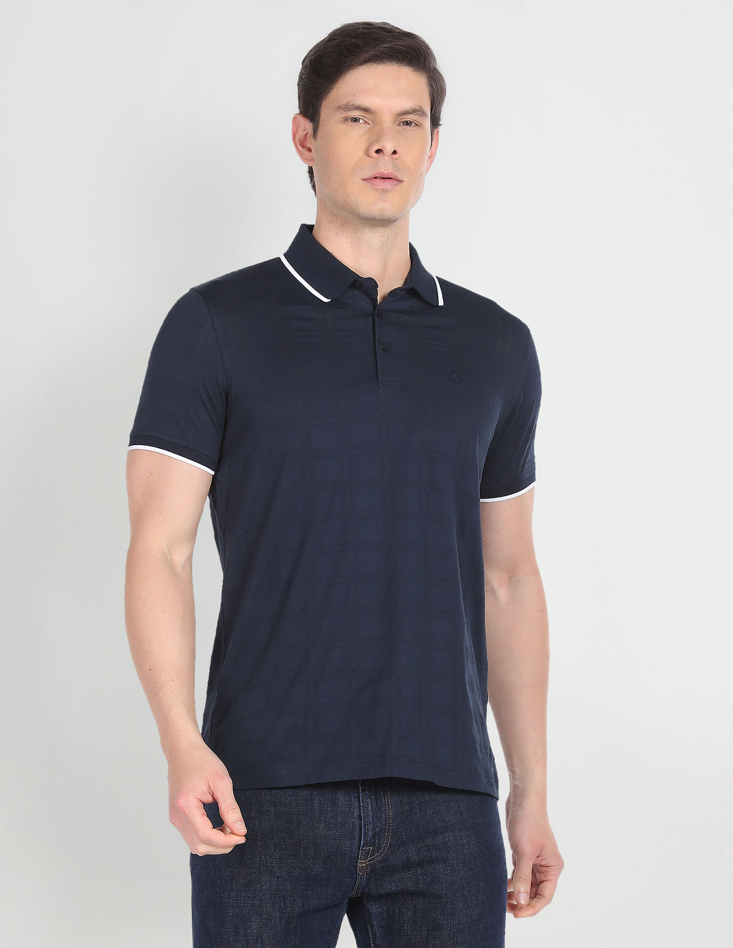 Arrow Cotton Windowpane Check Polo Shirt