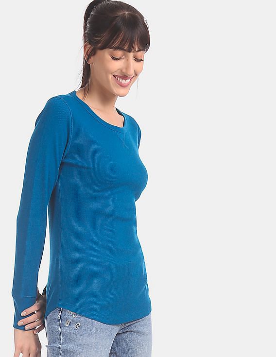 Buy GAP Blue Long Sleeve Waffle Knit T-Shirt 