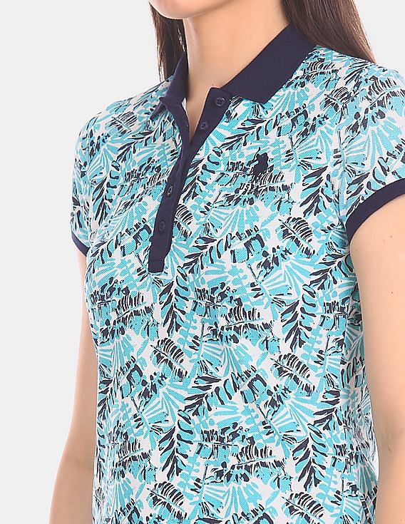 U.S. Polo Assn. Women All Over Print Pique Polo Shirt