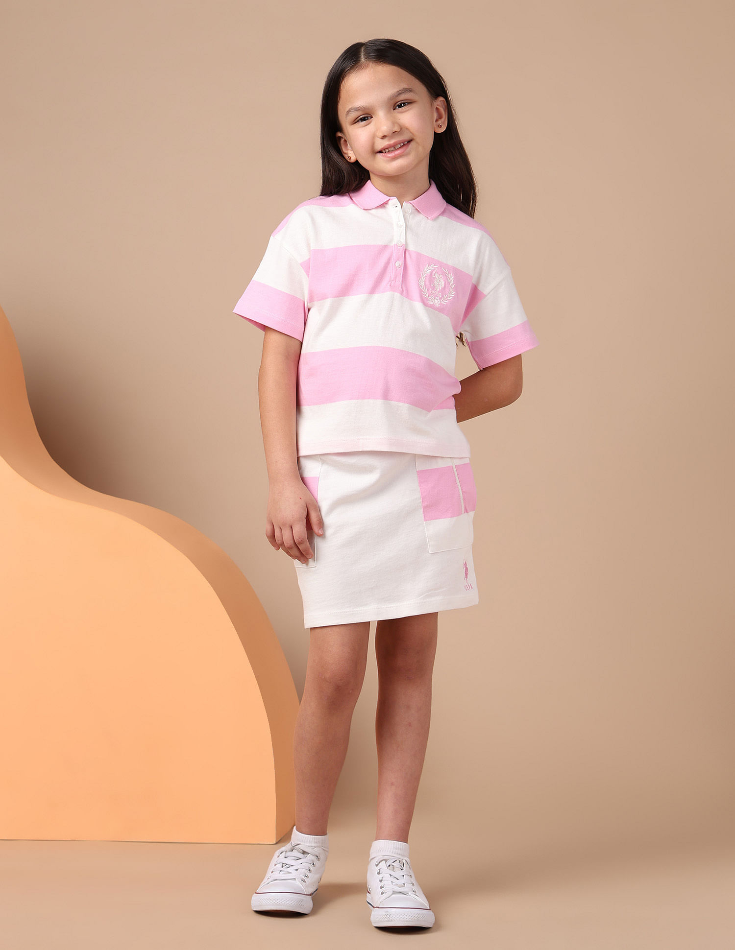 U.S. Polo Assn. Kids Girls Horizontal Striped Polo Shirt