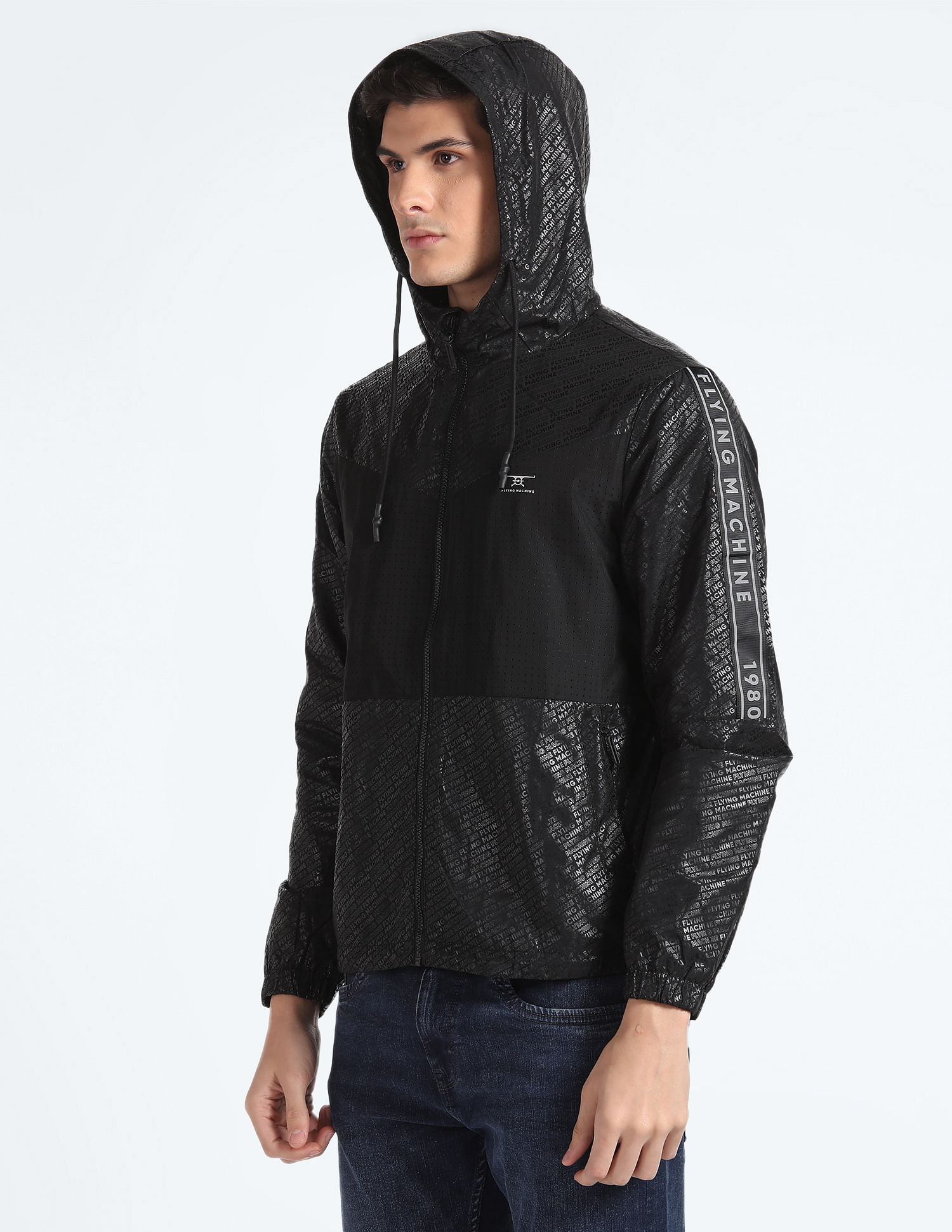 Flying Machine Brand Print Hooded Jacket