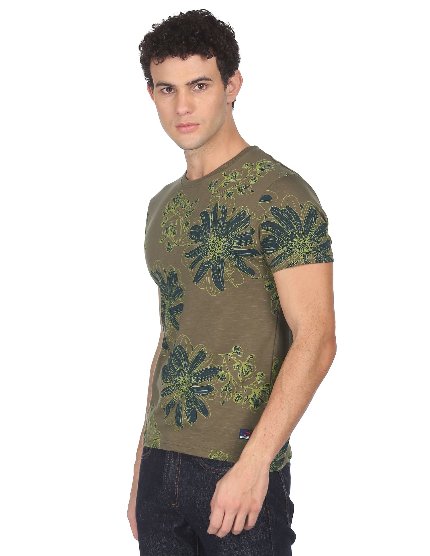 Flying Machine Cotton Tropical Print T-Shirt
