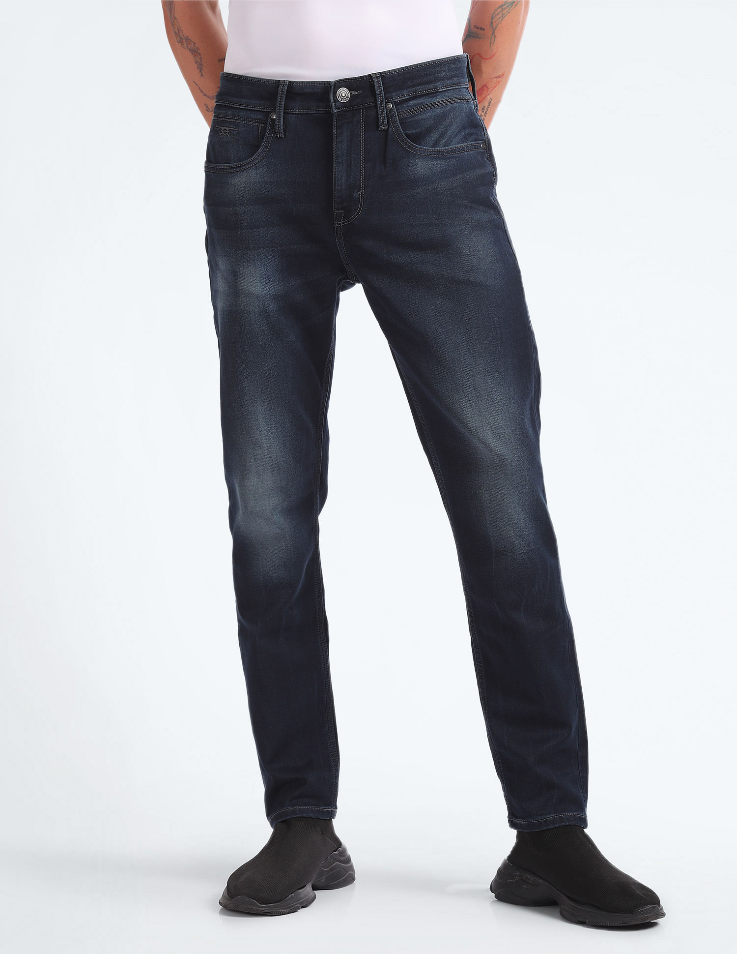 Flying Machine Mid Rise Slash Slim Tapered Jeans