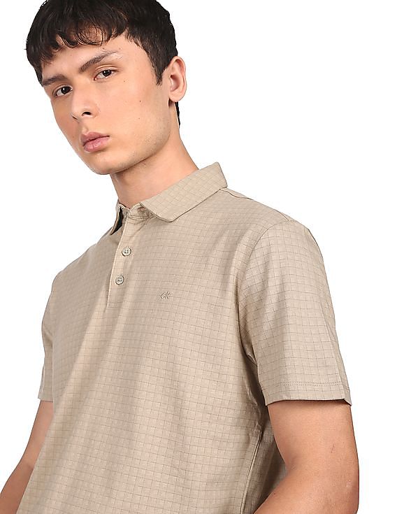 Buy Calvin Klein Men Beige All Over Print Tile Cotton Polo