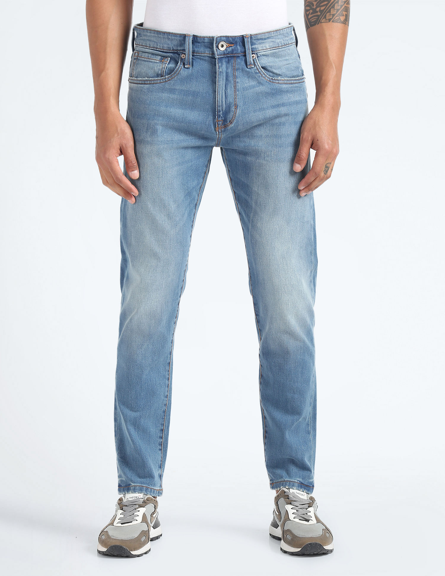 Flying Machine Slash Slim Tapered Fit Mid Rise Jeans