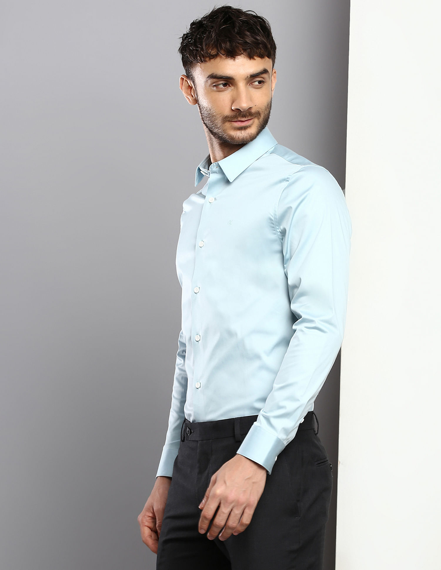 Calvin Klein Jeans Stretch Satin Solid Casual Shirt