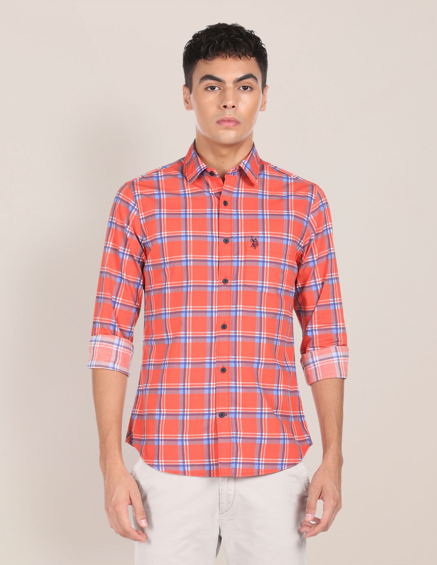 U.S. Polo Assn. Spread Collar Cotton Check Casual Shirt