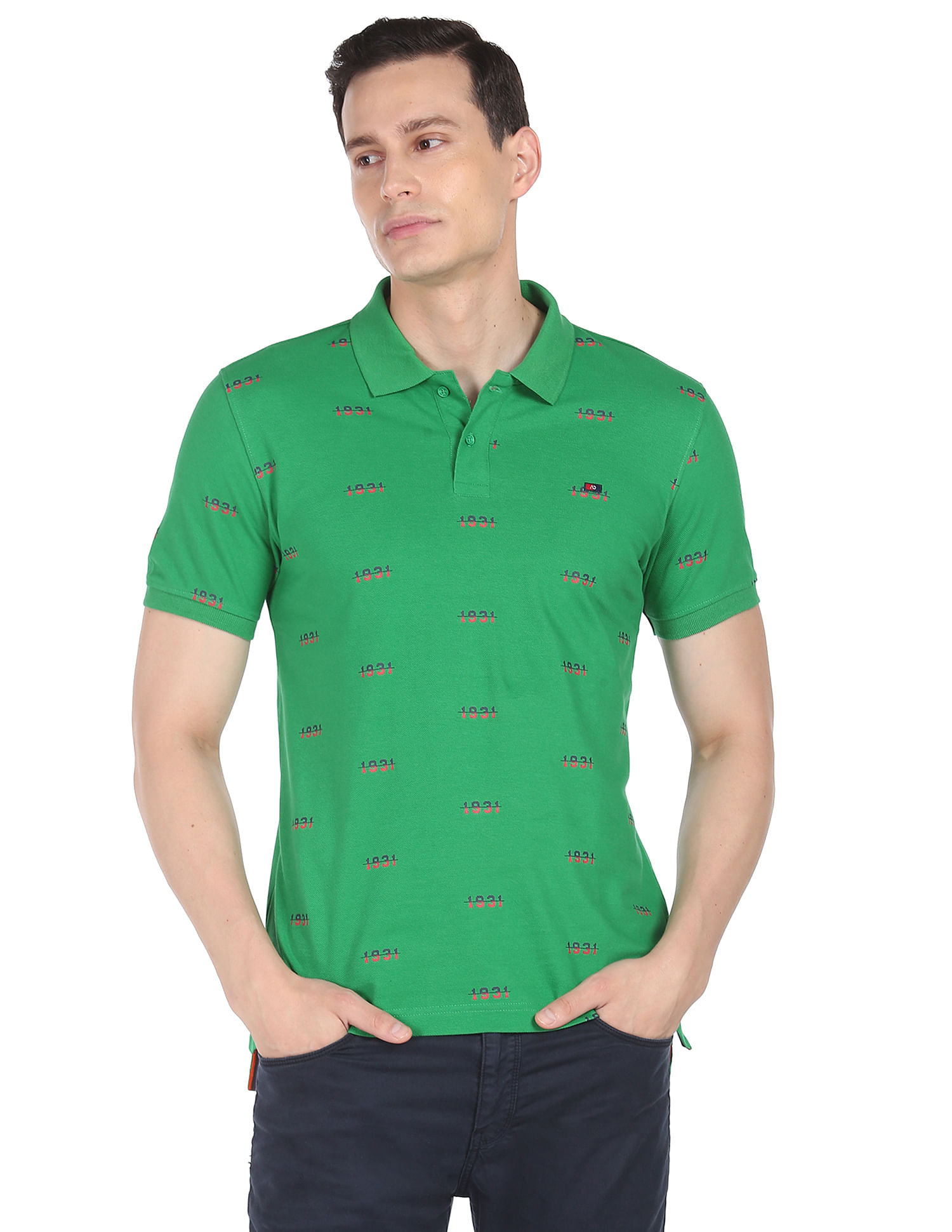 AD by Arvind Typography Print Cotton Polo Shirt