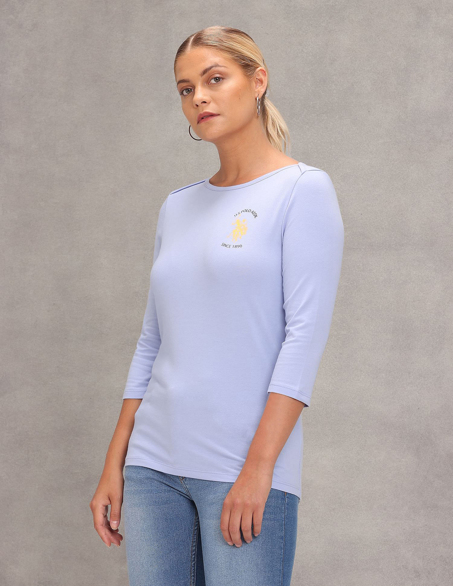 U.S. Polo Assn. Women Boat Neck Solid Knit T-Shirt