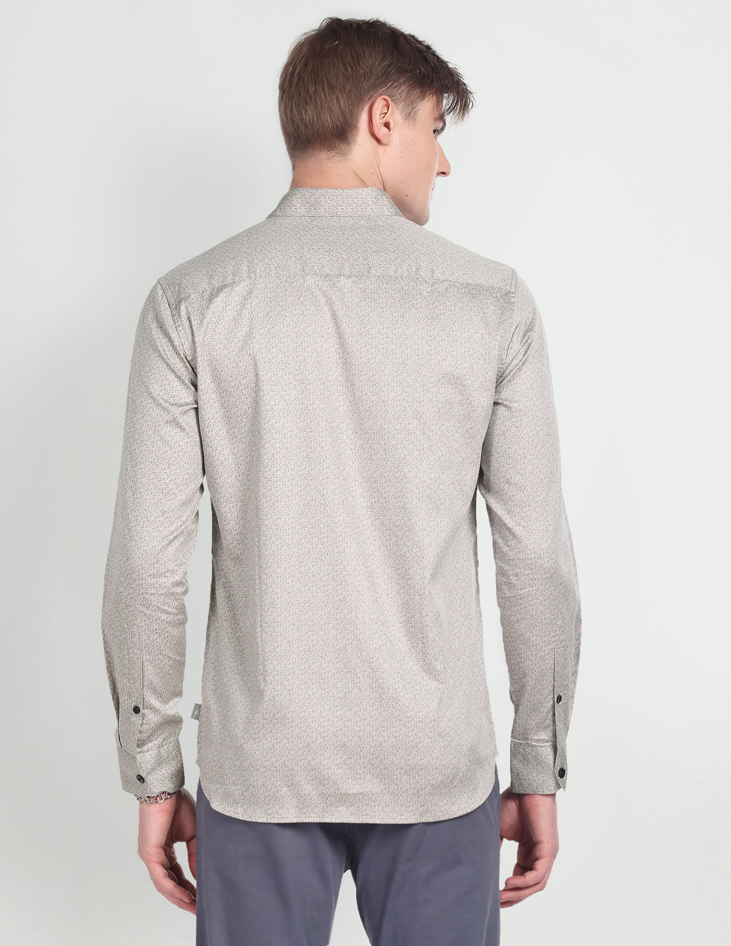 Flying Machine Geometric Print Twill Shirt