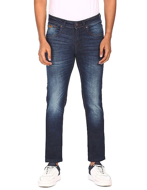 Aeropostale Men Dark Blue Skinny Fit Stone Wash Jeans