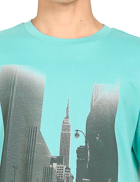Aeropostale Men Turquoise Crew Neck Graphic Print T-Shirt