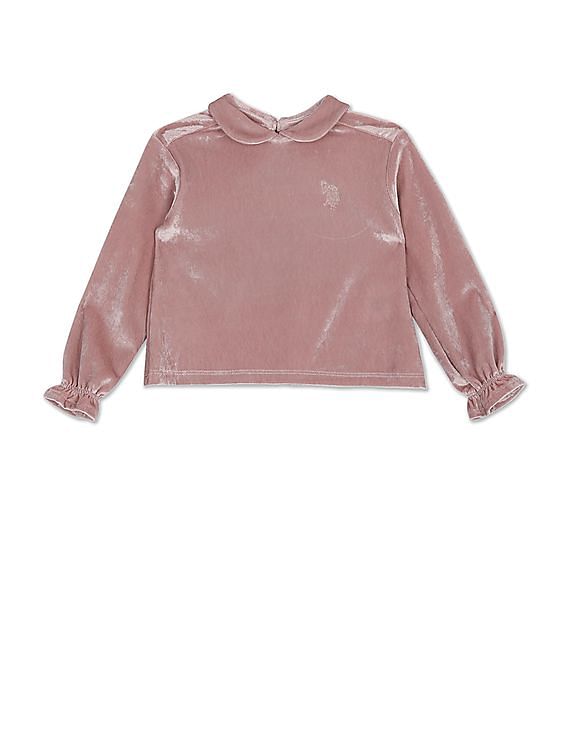 U.S. Polo Assn. Kids Peter Pan Collar Velvet Top