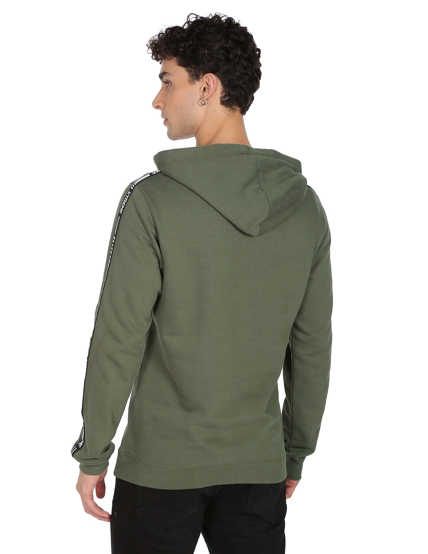 Flying Machine Brand Tape Solid Hooded Sweatshirt