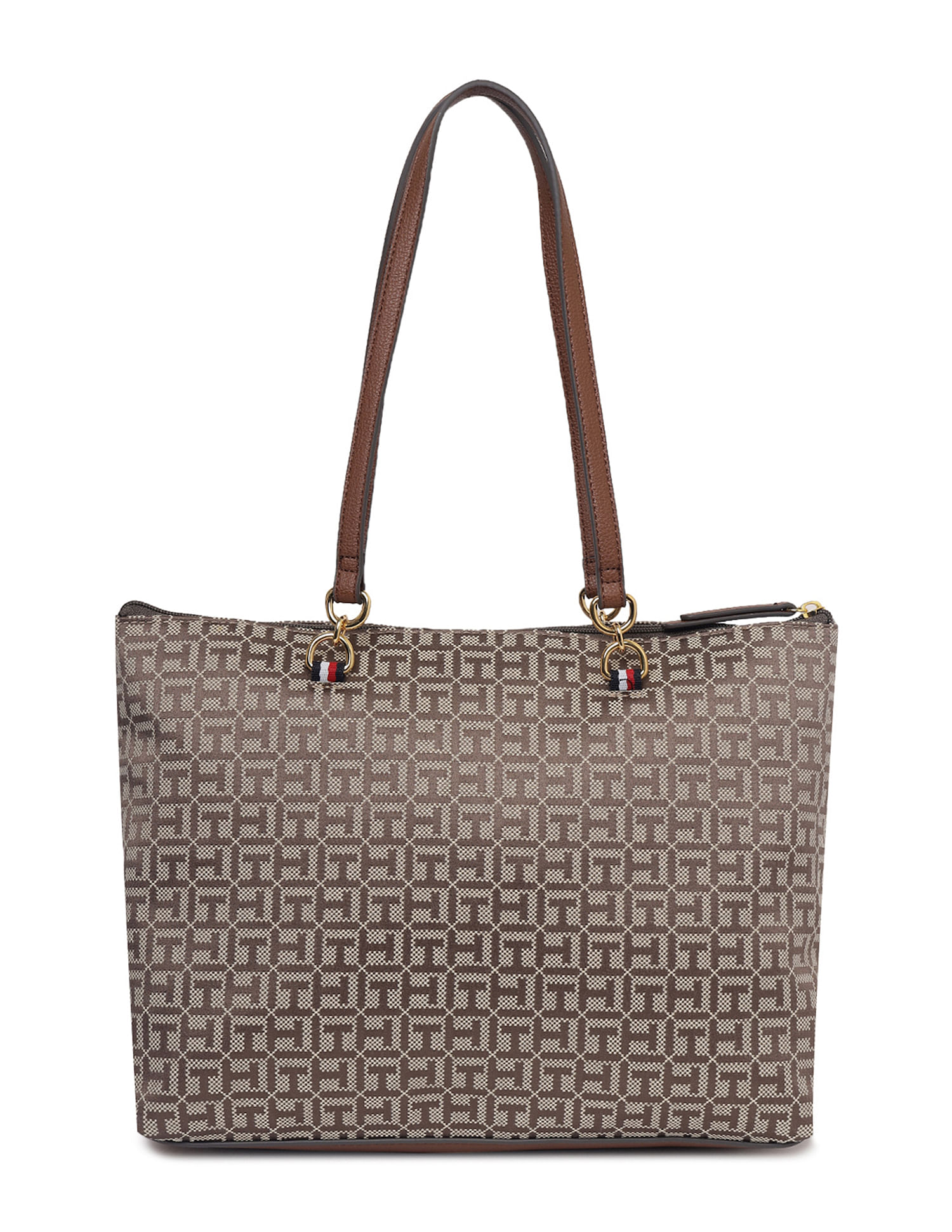 Tommy Hilfiger Tan Monogram Tote Bag Jacquard Fabric