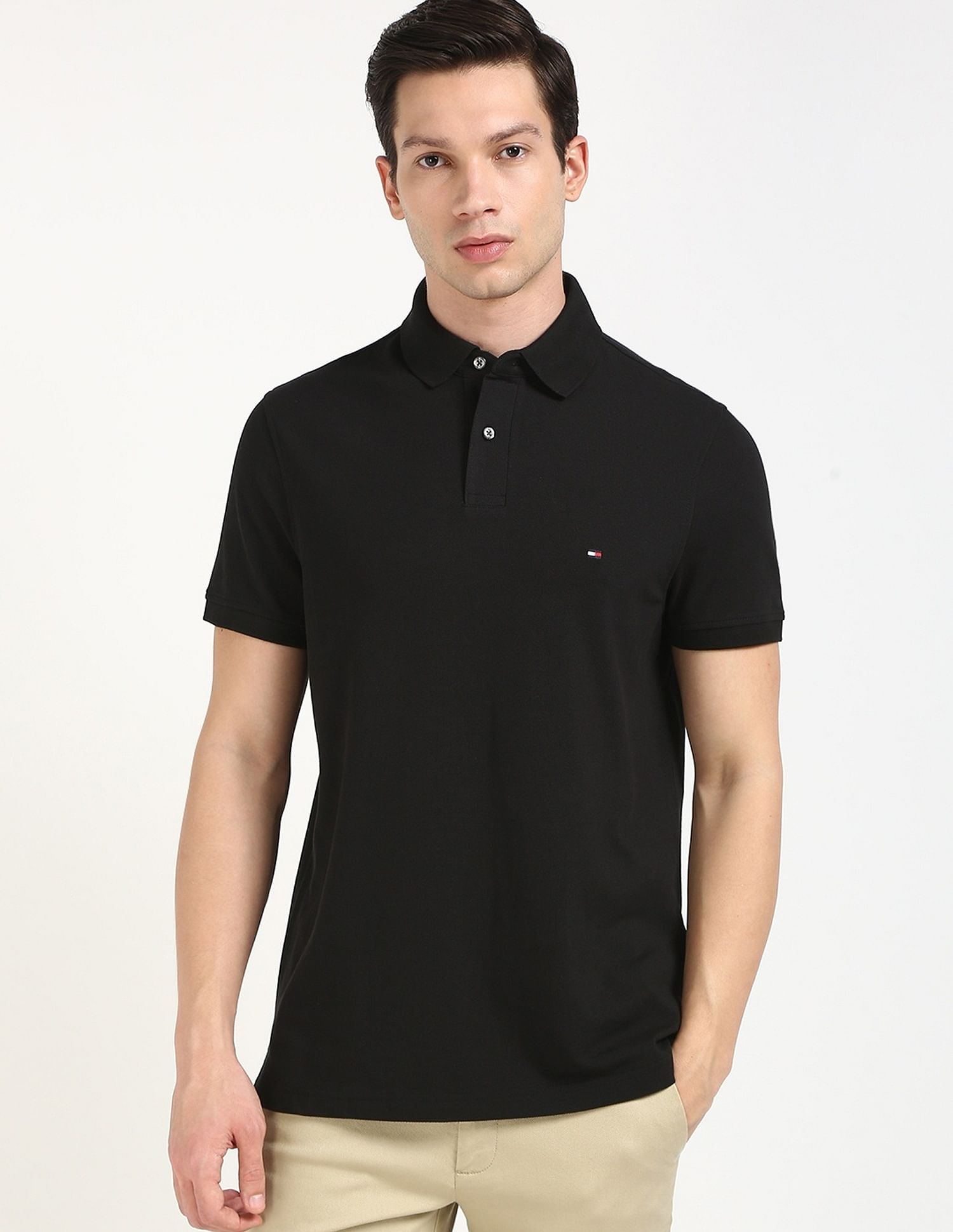 Tommy Hilfiger Solid Regular-Fit Cotton Polo T-Shirt