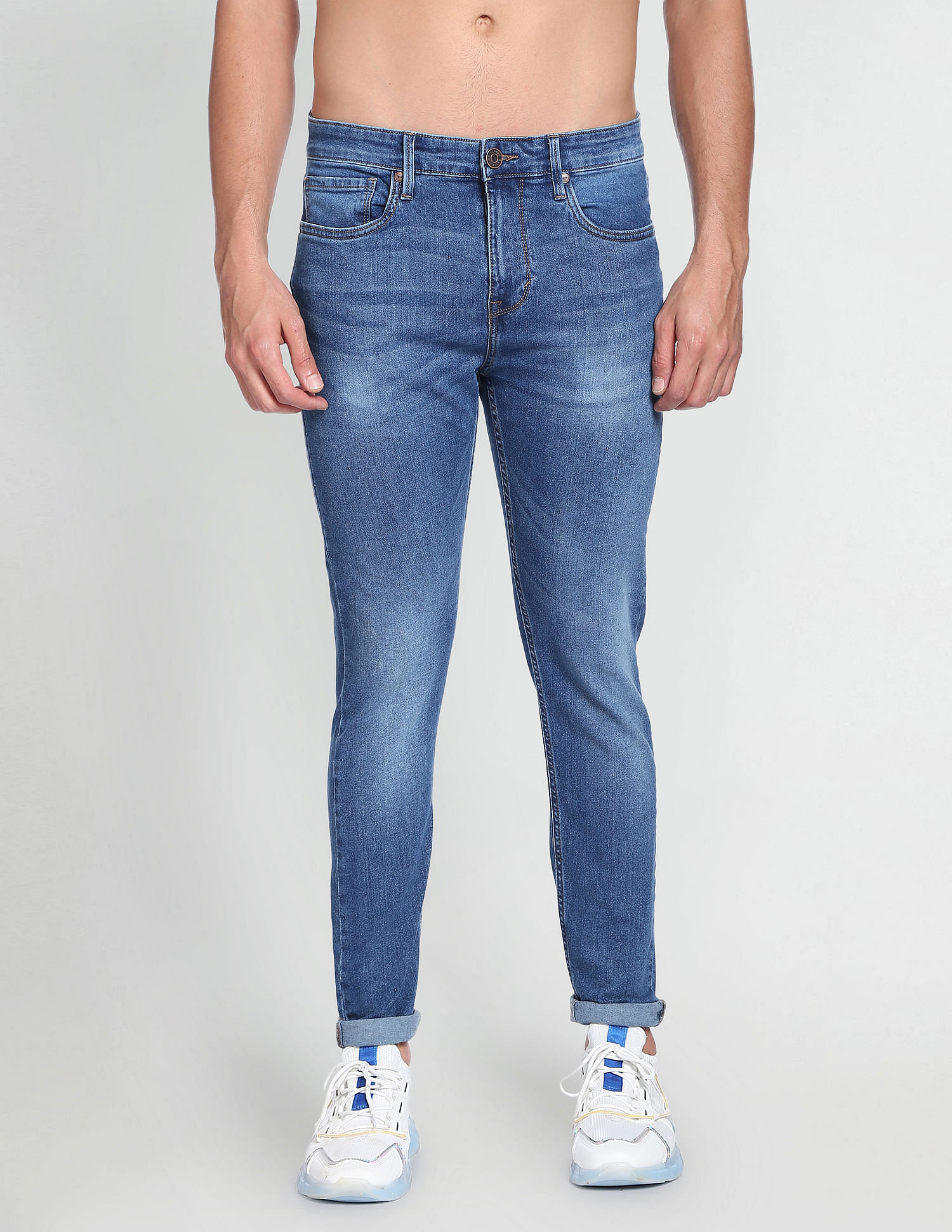 Flying Machine Mid Rise Stone Wash Whiskered Jeans