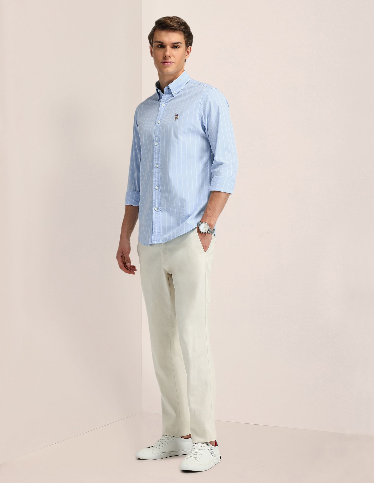 U.S. Polo Assn. Denim Co. Vertical Striped Oxford Weave Shirt
