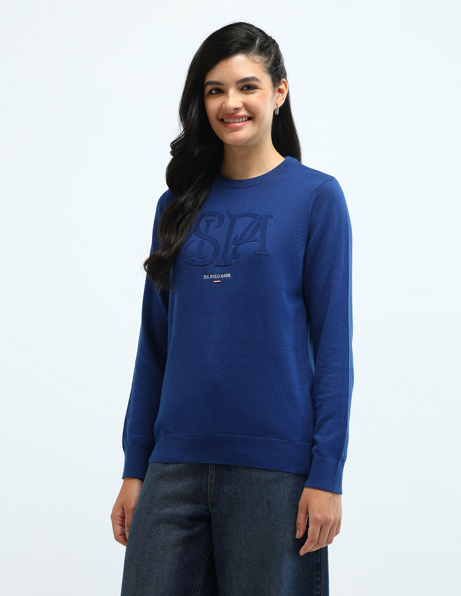 U.S. Polo Assn. Women Regular Fit Flag Logo Sweater
