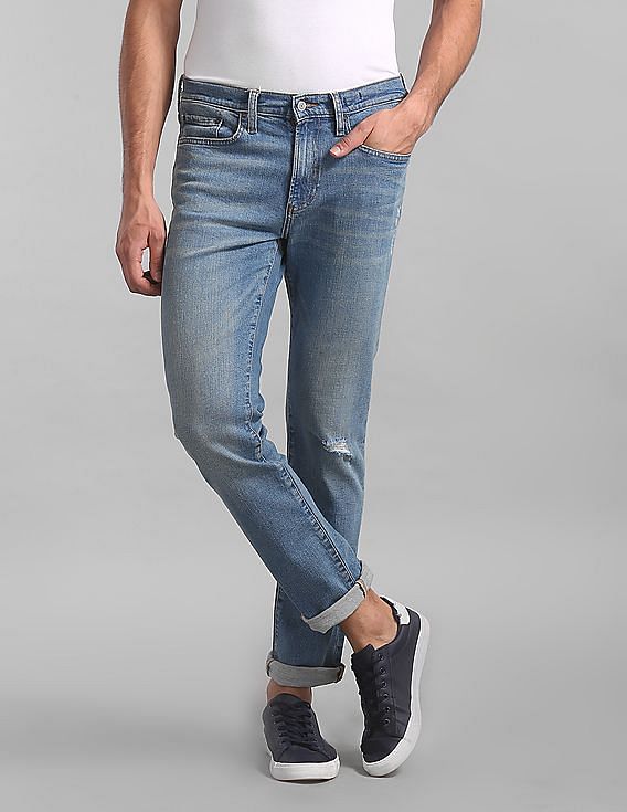 mens blue faded jeans