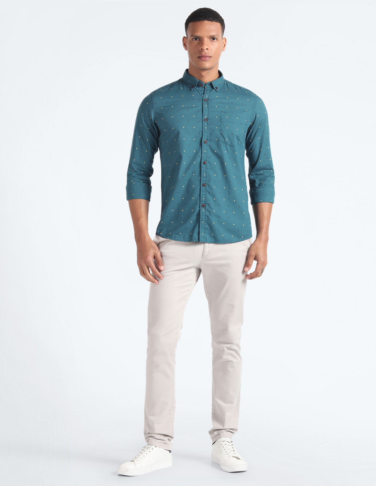 Flying Machine Geometric Print Cotton Shirt