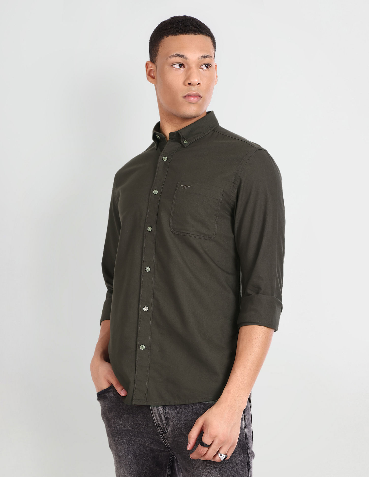Flying Machine Solid Dobby Shirt