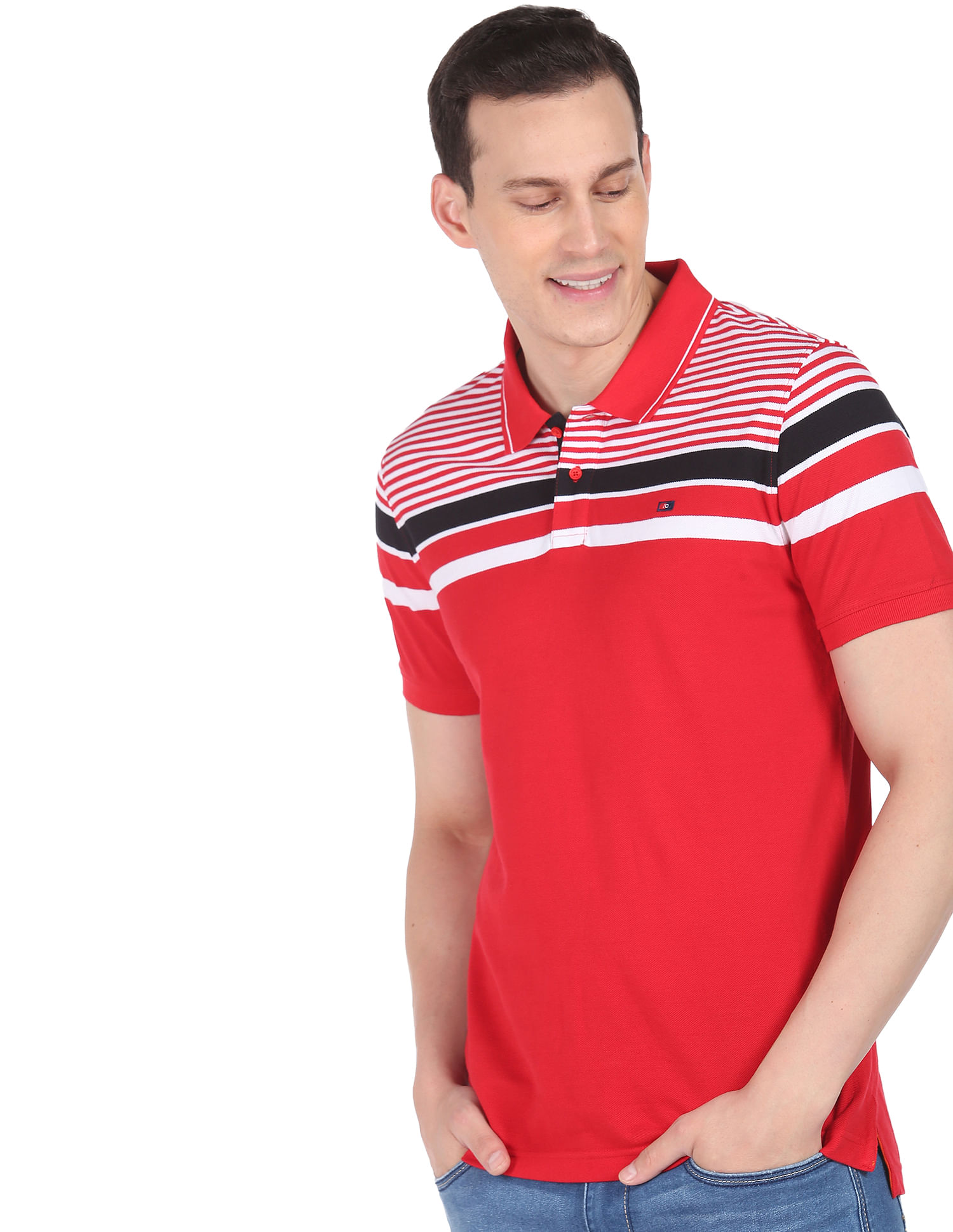 AD by Arvind Cotton Horizontal Stripe Polo Shirt