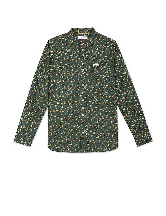U.S. Polo Assn. Kids Boys Mandarin Collar Printed Shirt