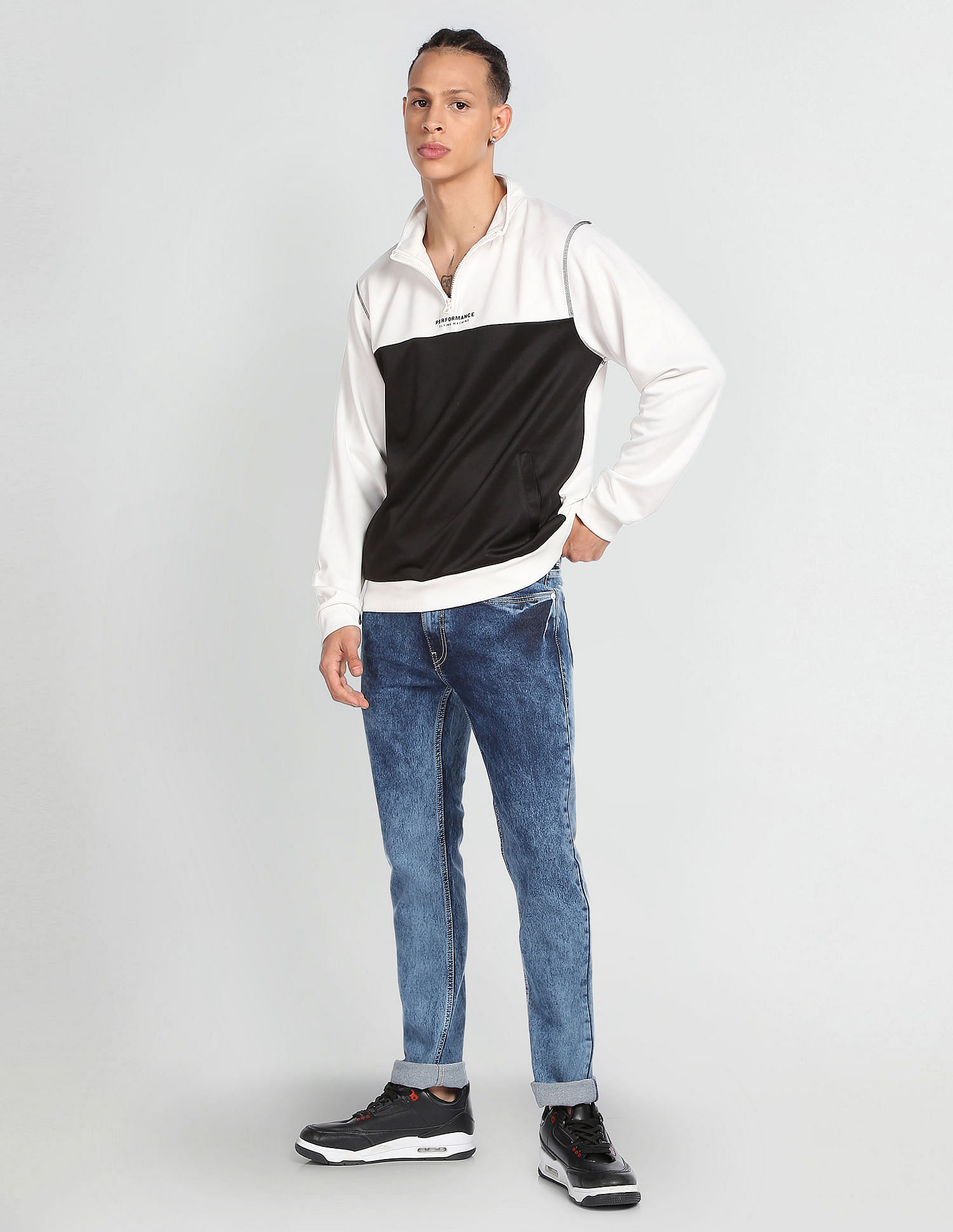 Flying Machine Half Zip Colour Block Sweatshirt