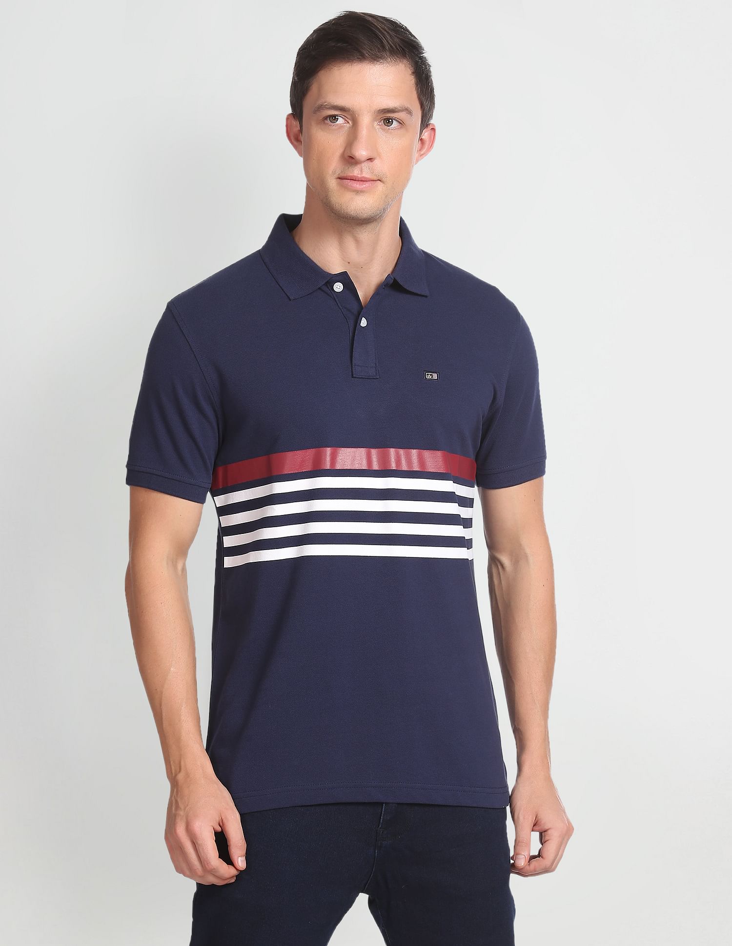 Arrow Sports Horizontal Stripe Cotton Polo Shirt