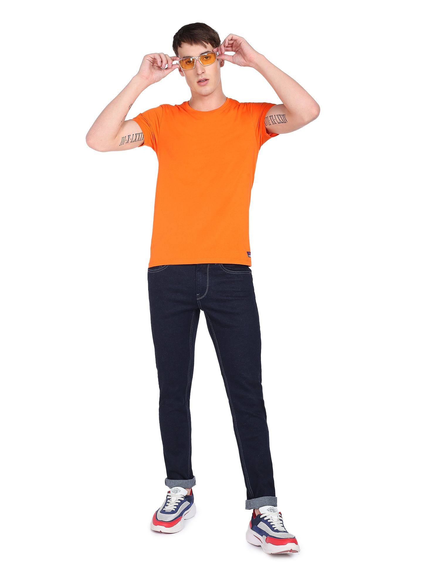 Flying Machine Crew Neck Solid T-Shirt