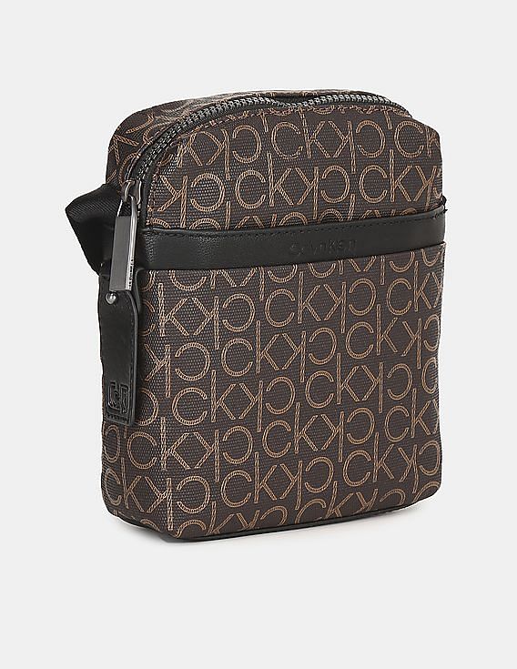 Buy Calvin Klein Men Brown Monogram Print Messenger Bag - NNNOW.com