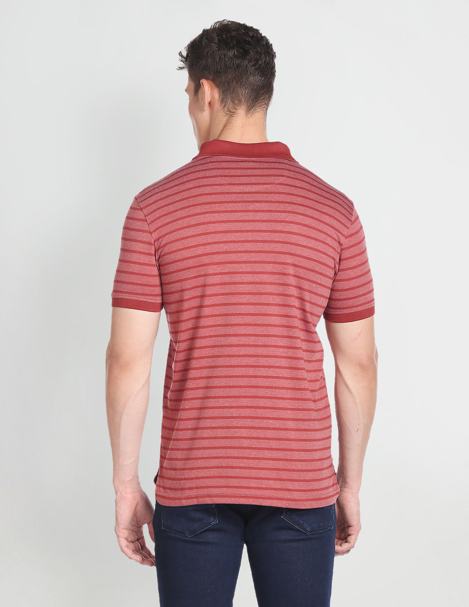 Arrow Sports Horizontal Striped Knitted Polo Shirt