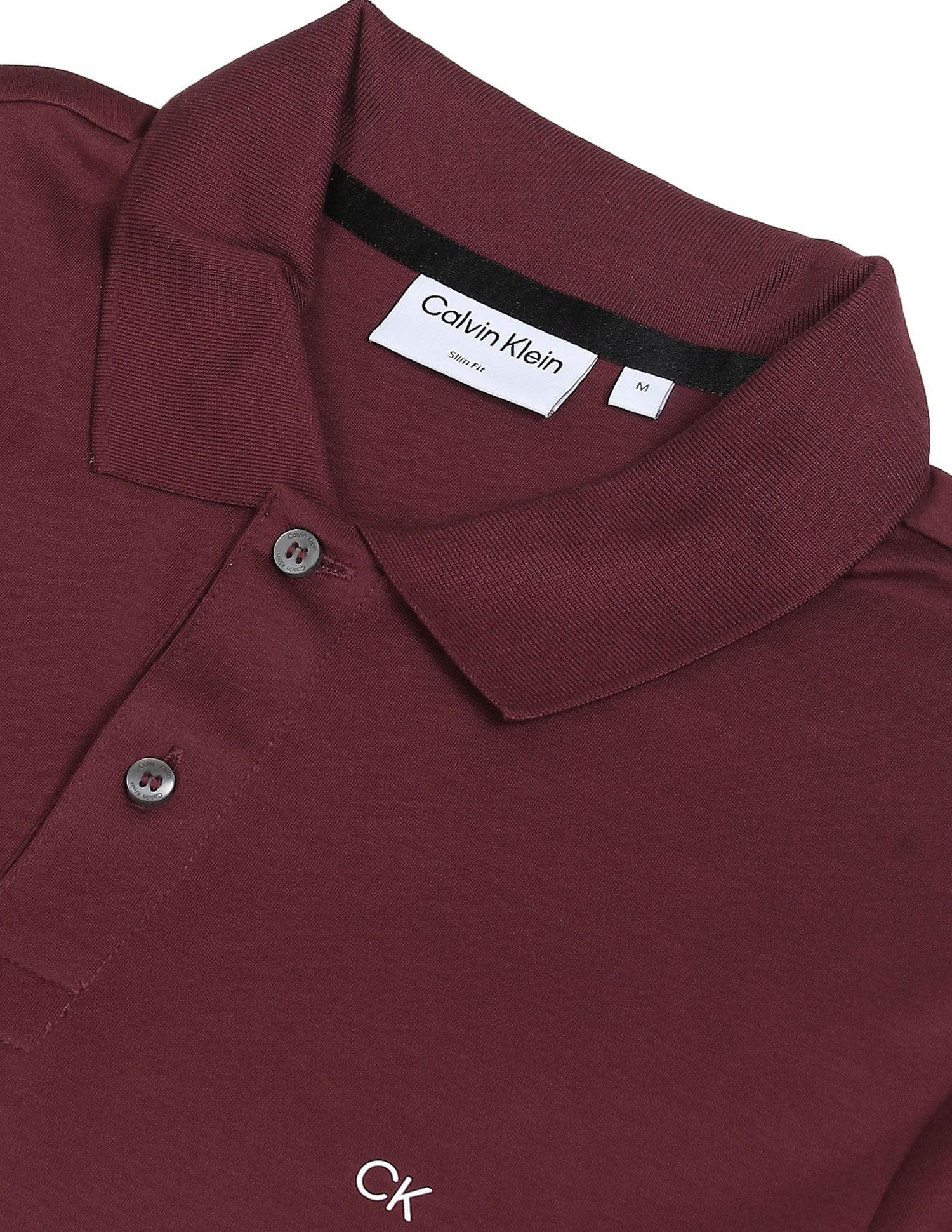 Calvin Klein Men Maroon Smooth Cotton Slim Fit Solid Polo Shirt
