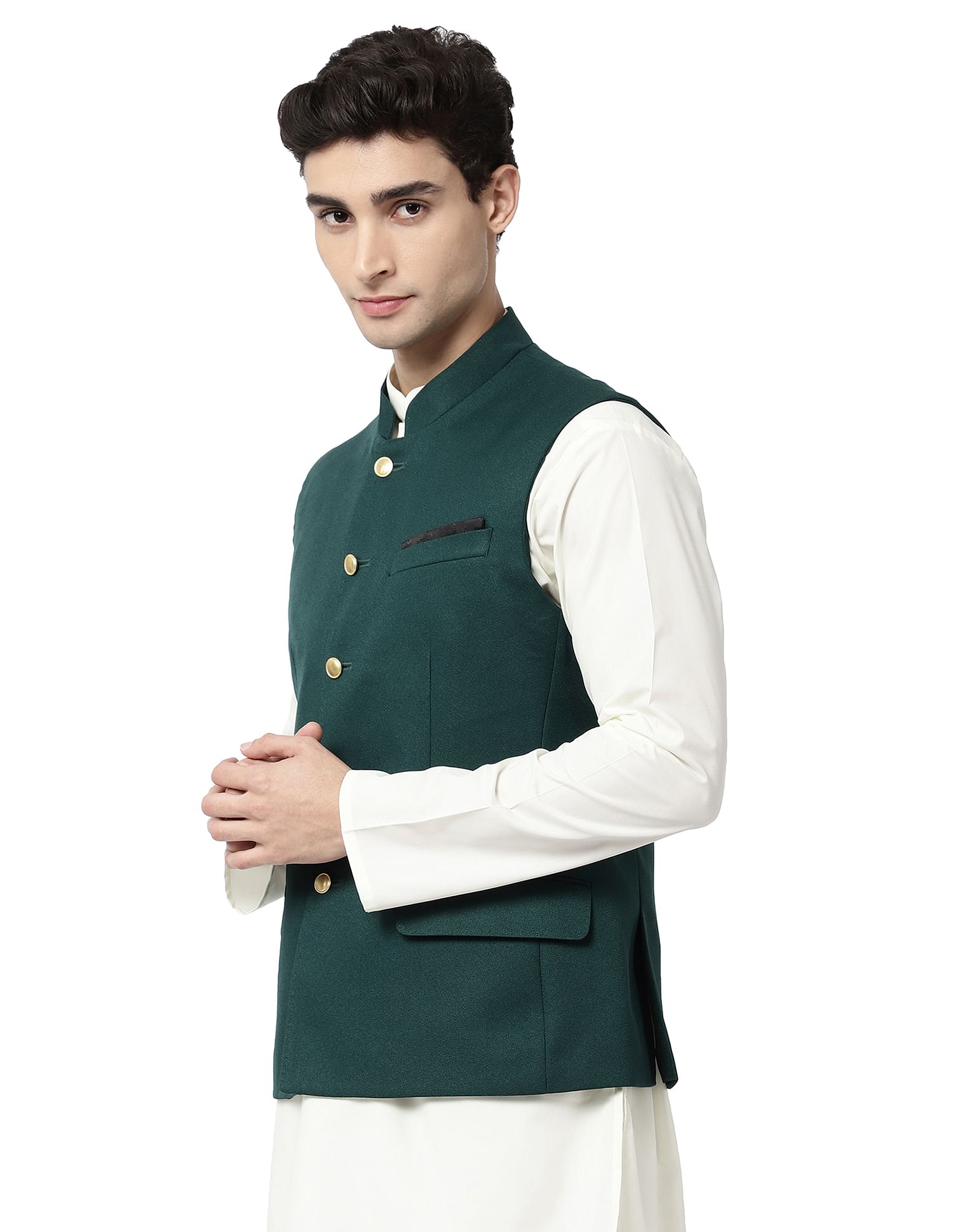 Dark green hot sale nehru jacket