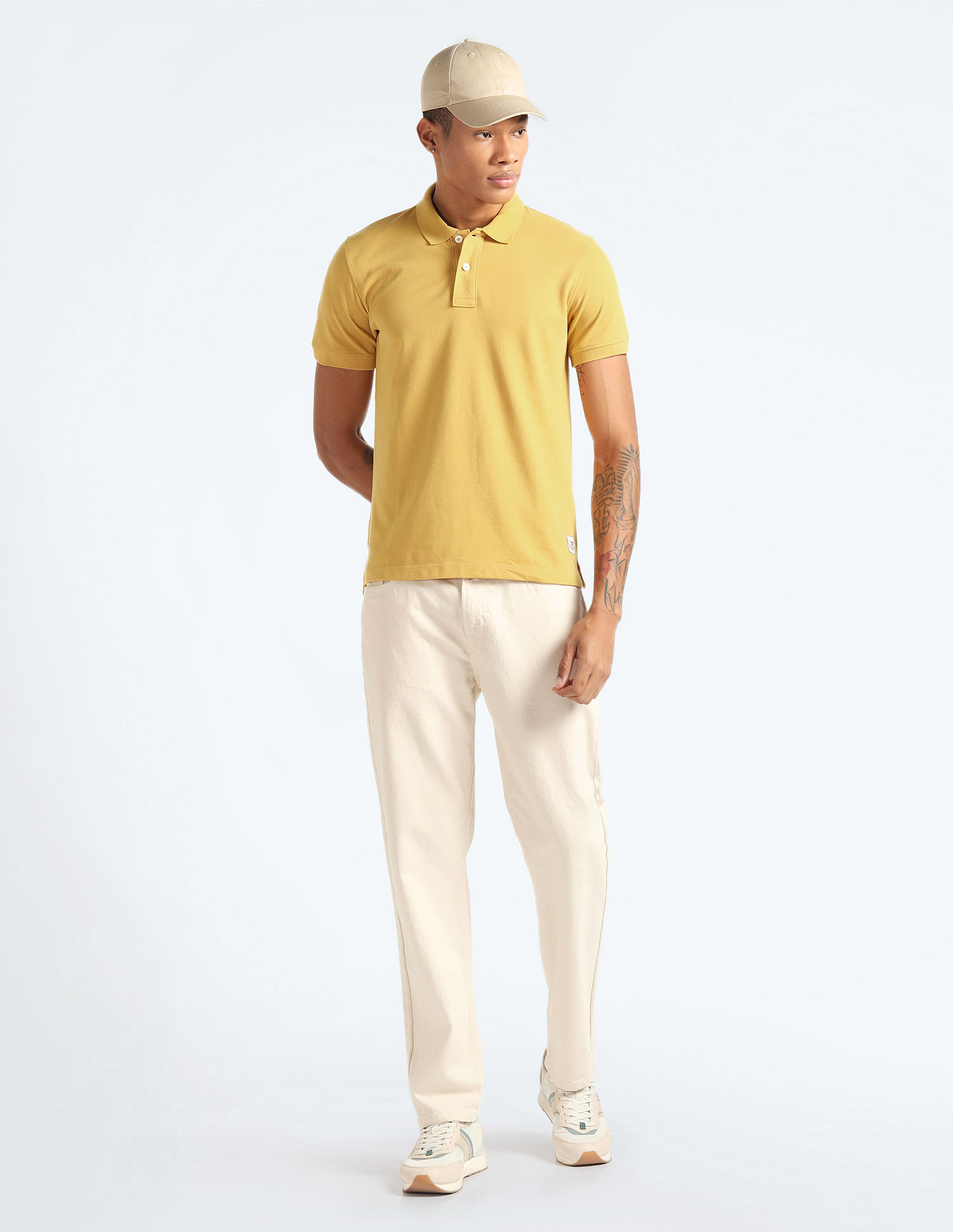Flying Machine Pure Cotton Solid Polo Shirt