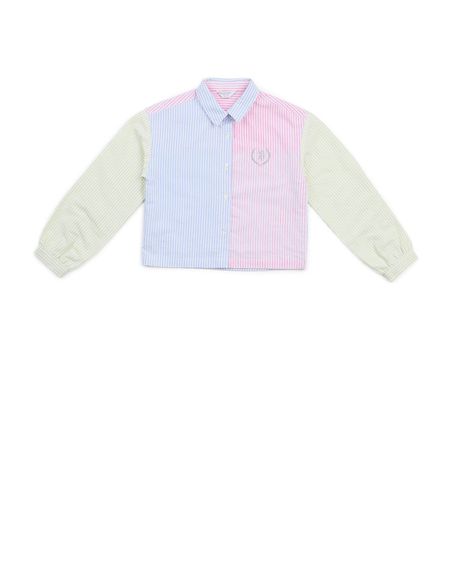 U.S. Polo Assn. Kids Girls Vertcial Striped Colorblocked Top