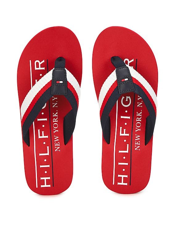 Buy Tommy Hilfiger Men Red V-Strap Printed Beach Flip Flops