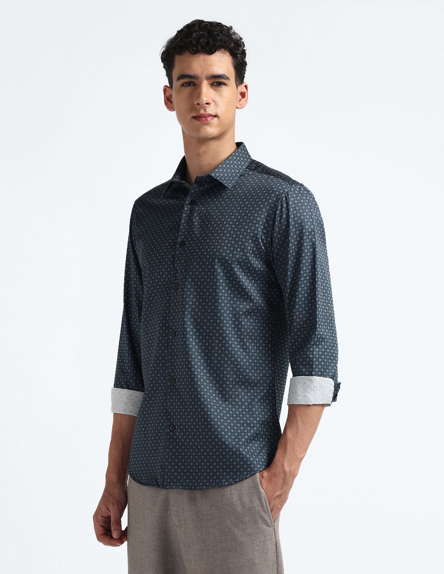 Flying Machine Geometric Print Cotton Shirt